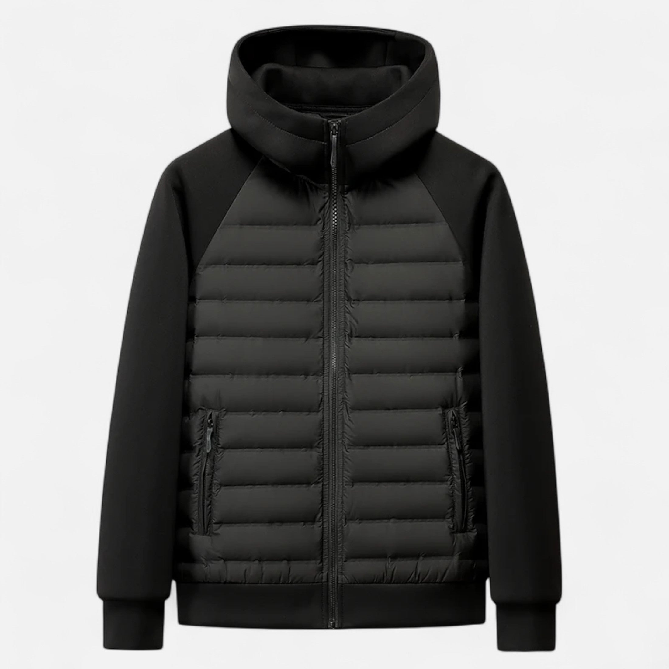 Men’s Hooded Down Jacket – Spliced Quilted Style