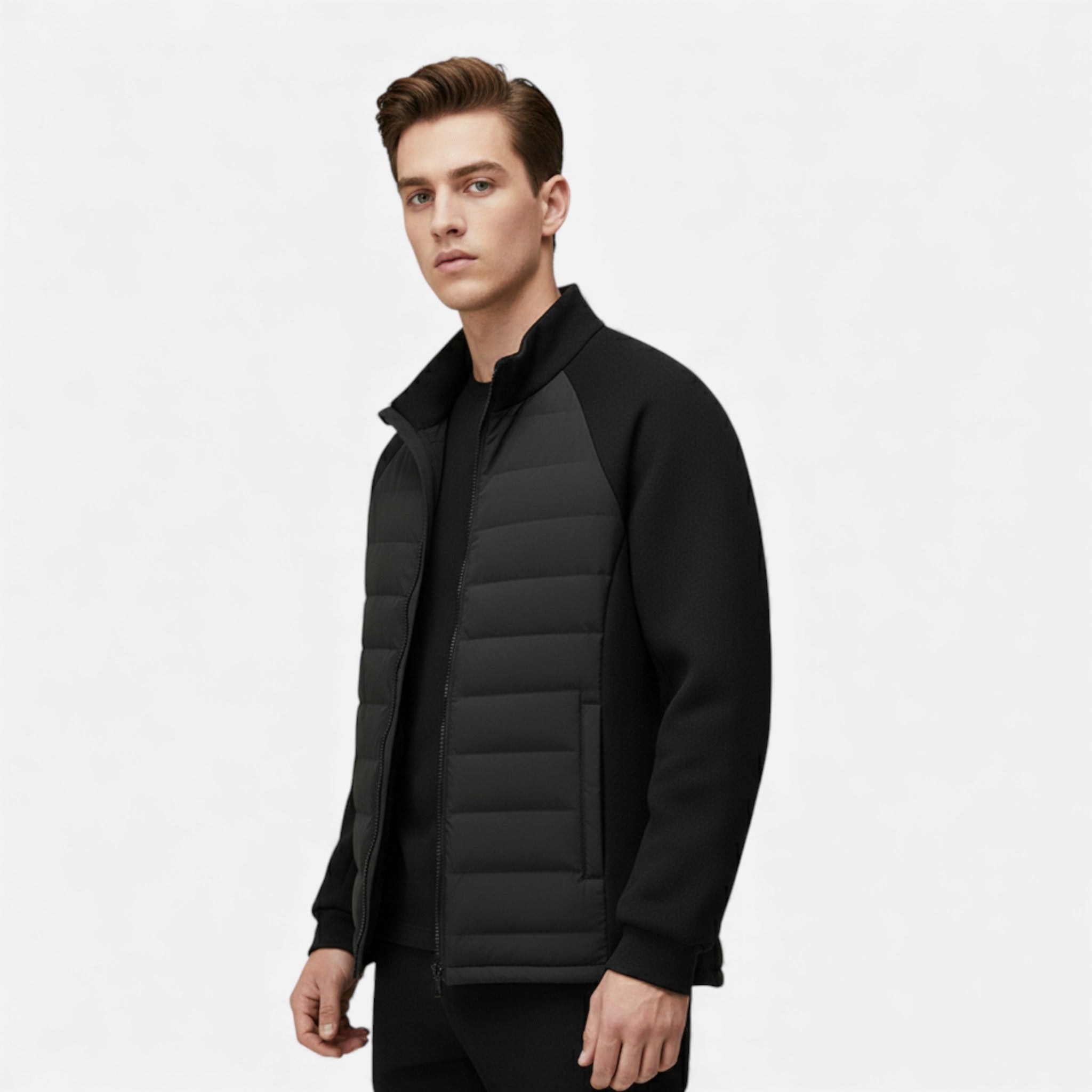 Men’s Quilted Down Jacket with Stand-Up Collar