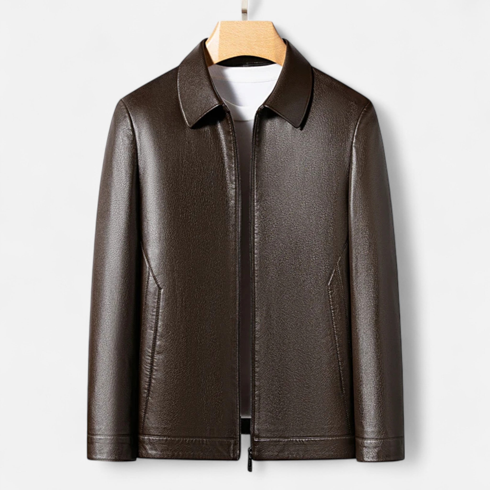 Men’s PU Leather Jacket – Stand Collar Autumn Elegance